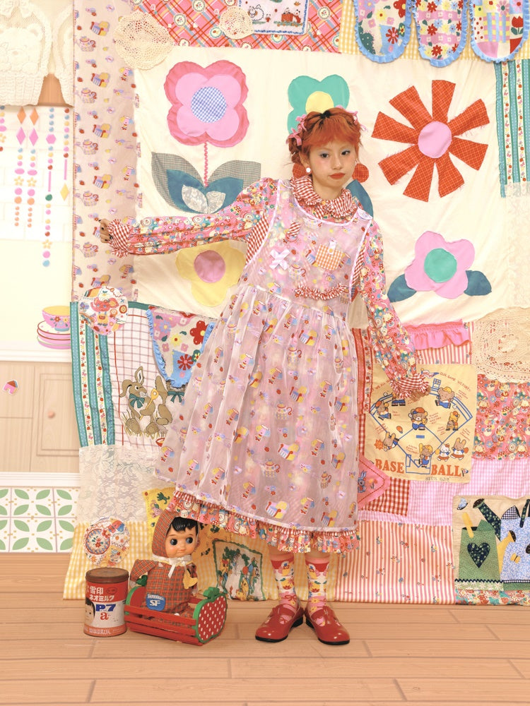 Fancy Pop Badge Layered APRON ONE-PIECE