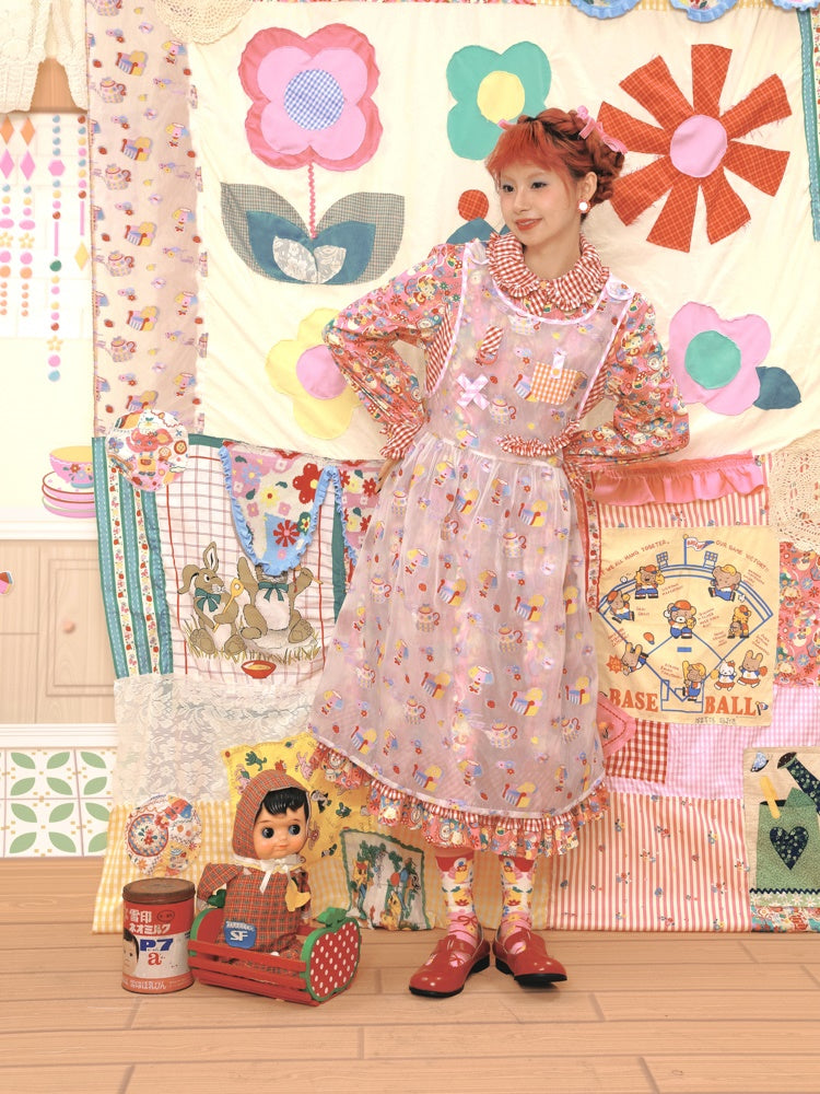 Fancy Pop Badge Layered APRON ONE-PIECE