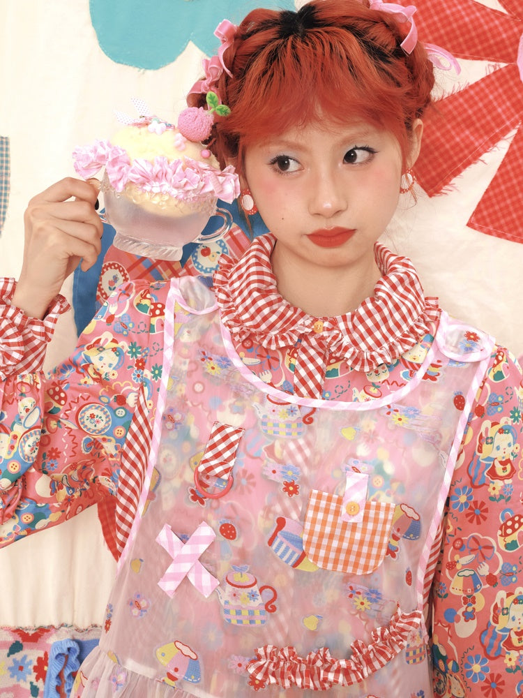 Fancy Pop Badge Layered APRON ONE-PIECE