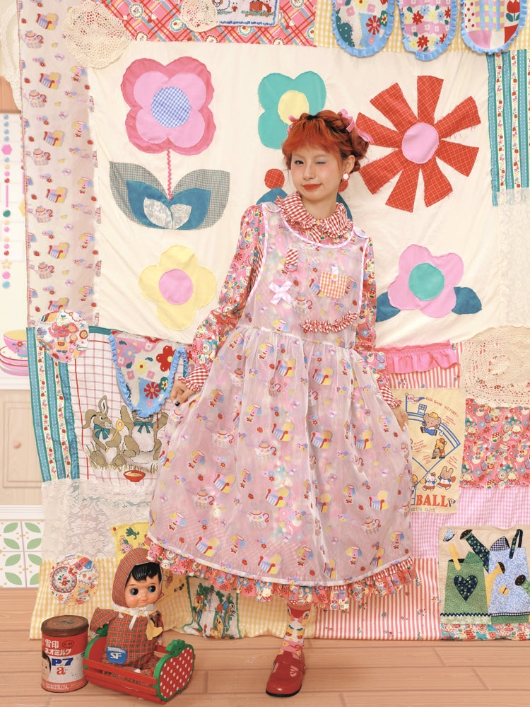 Fancy Pop Badge Layered APRON ONE-PIECE