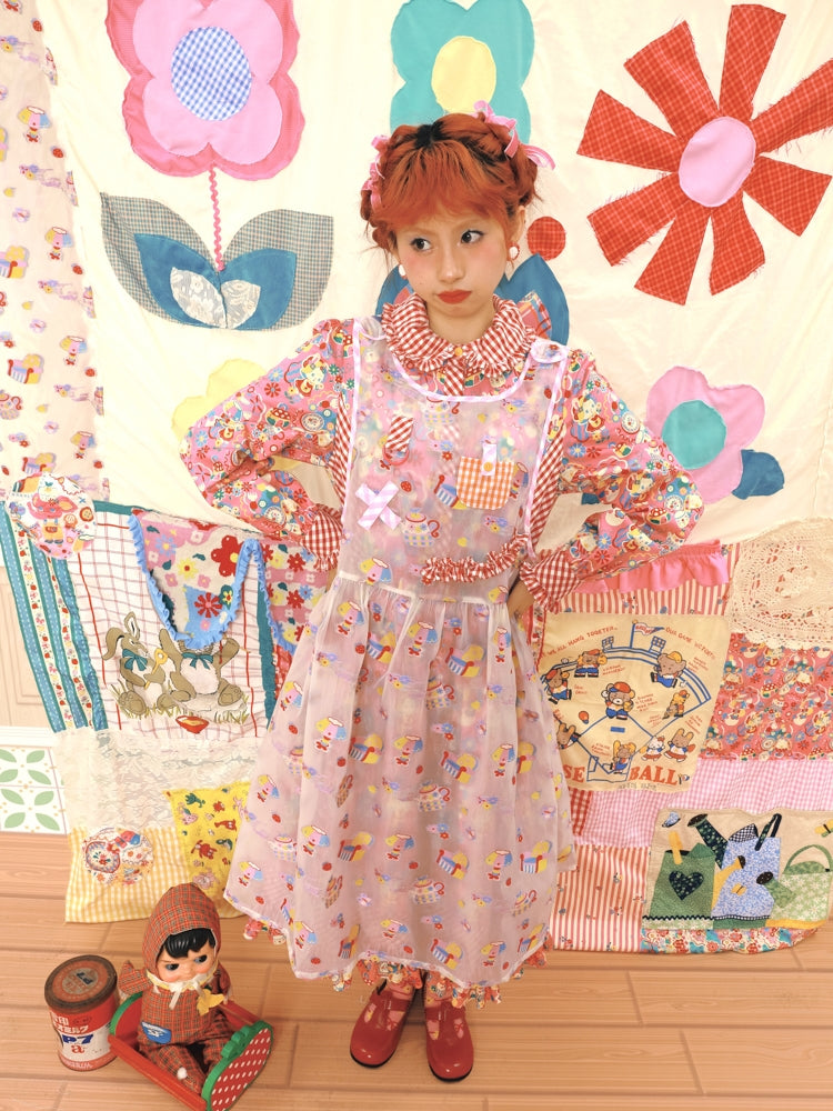 Fancy Pop Badge Layered APRON ONE-PIECE