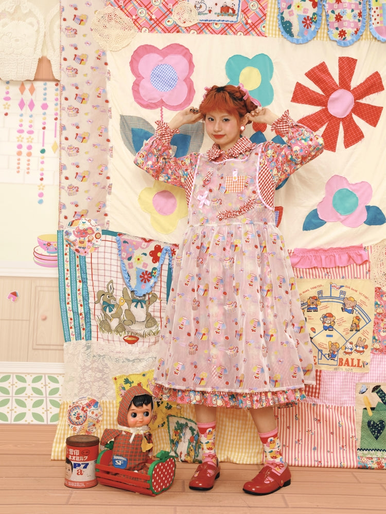 Fancy Pop Badge Layered APRON ONE-PIECE