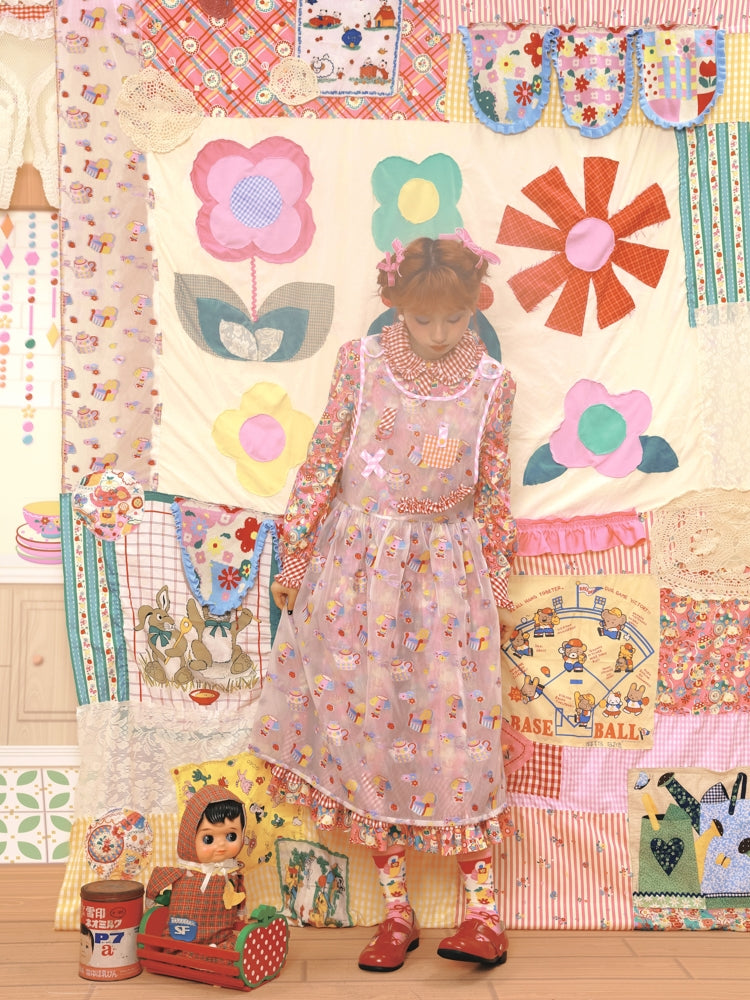 Fancy Pop Badge Layered APRON ONE-PIECE