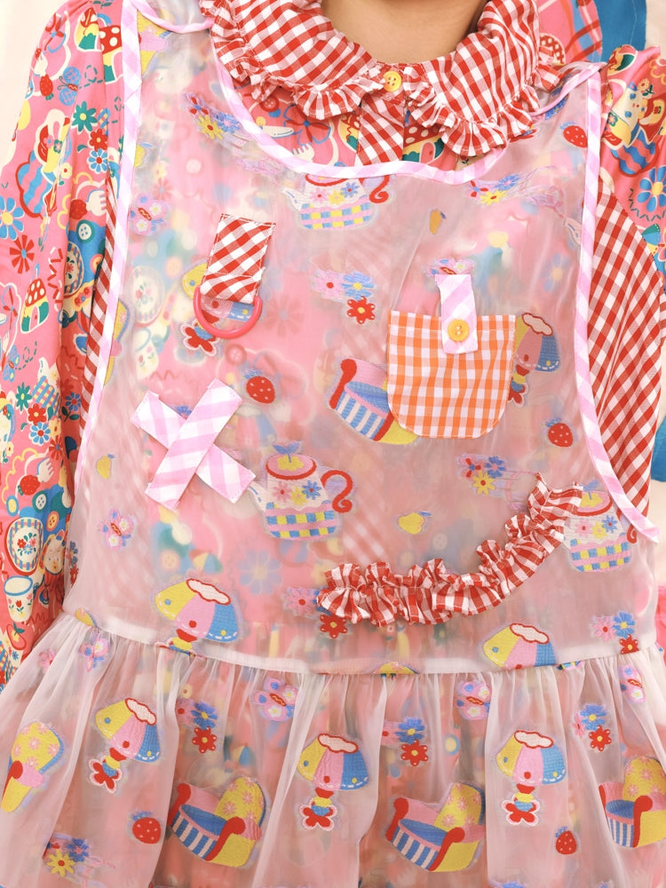 Fancy Pop Badge Layered APRON ONE-PIECE