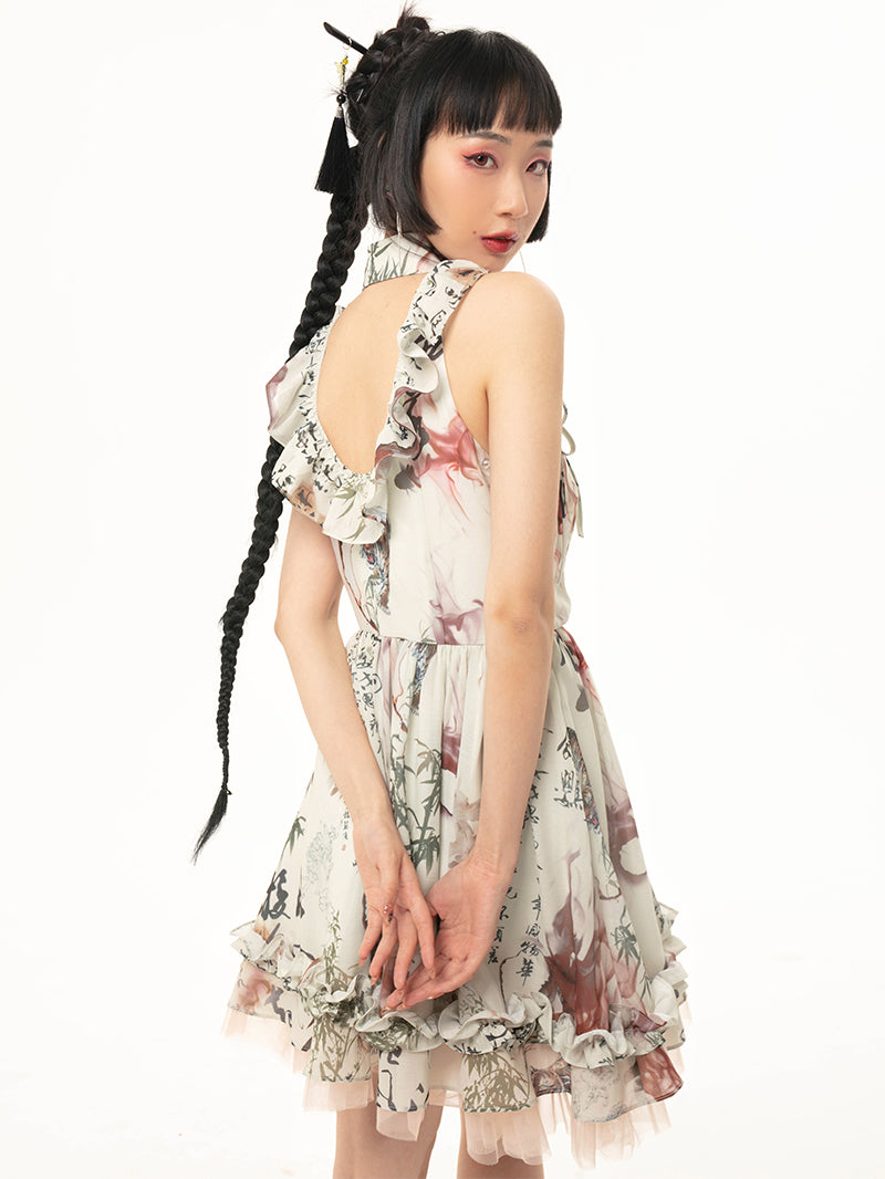 Puff-Sleeve Fluffy Frill Nichi Einteiliger