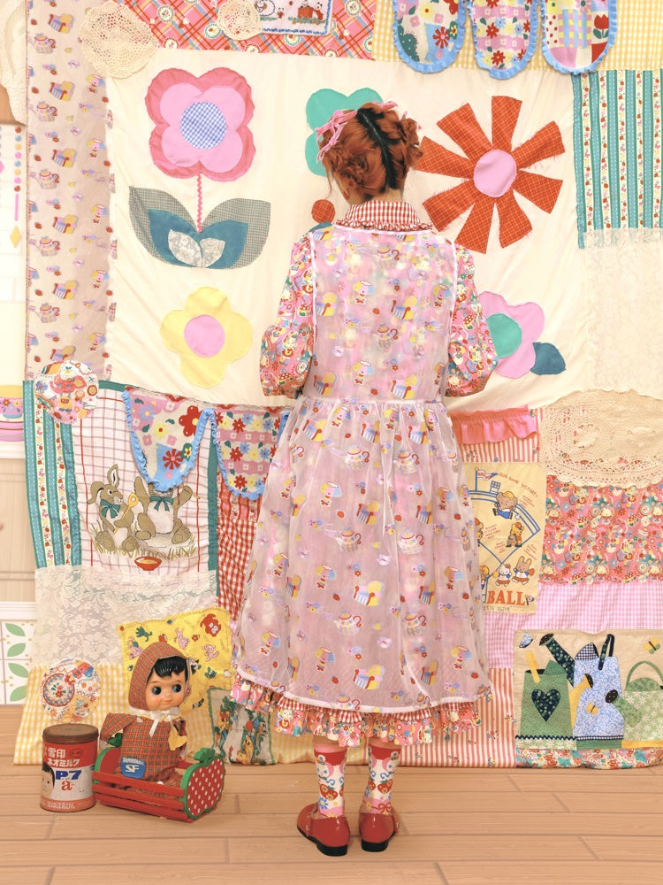 Fancy Pop Badge Layered APRON ONE-PIECE