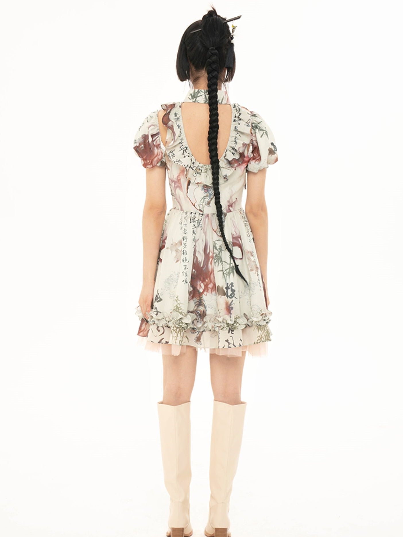 Puff-Sleeve Fluffy Frill Nichi Einteiliger