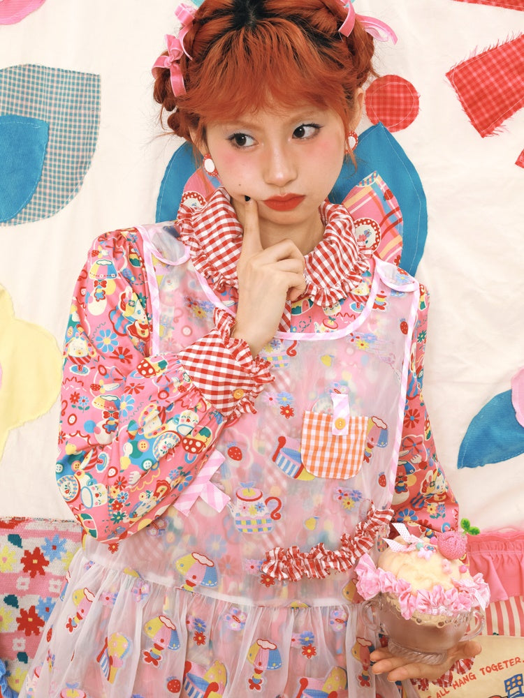 Fancy Pop Badge Layered APRON ONE-PIECE