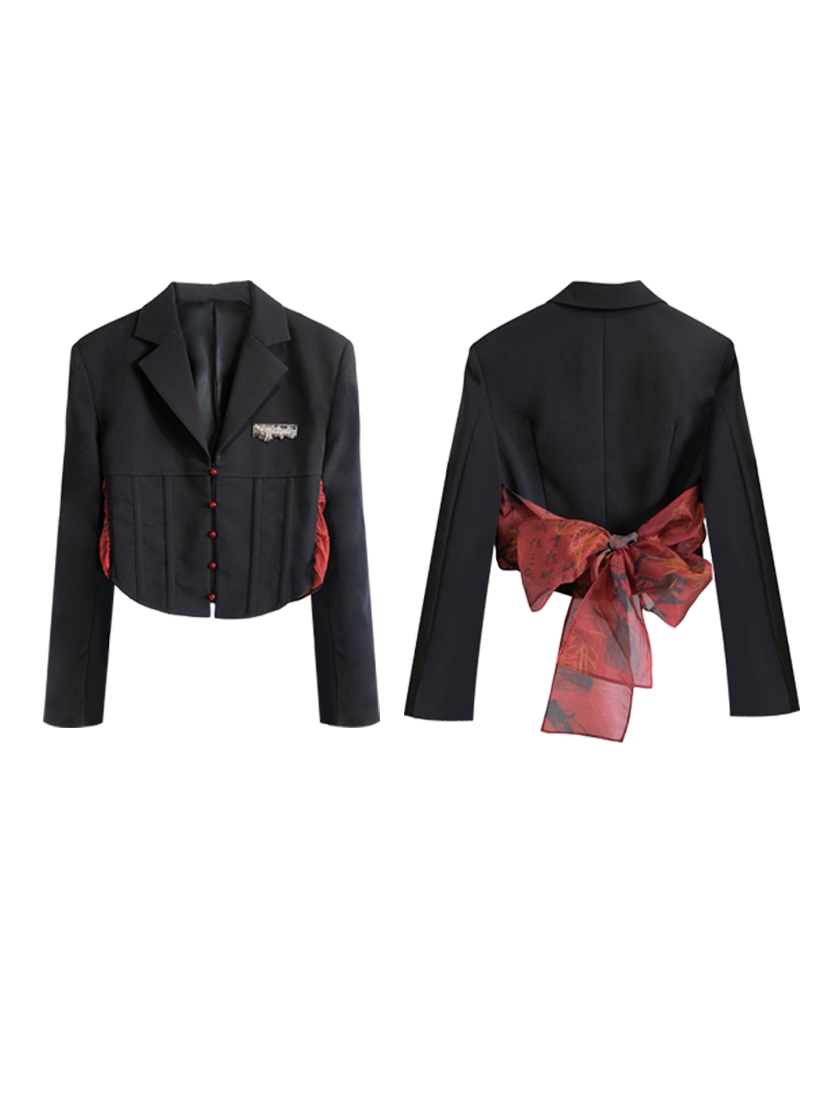 Back-Ribbon 2way Nichi Frill Stufeed Jacket & Rock