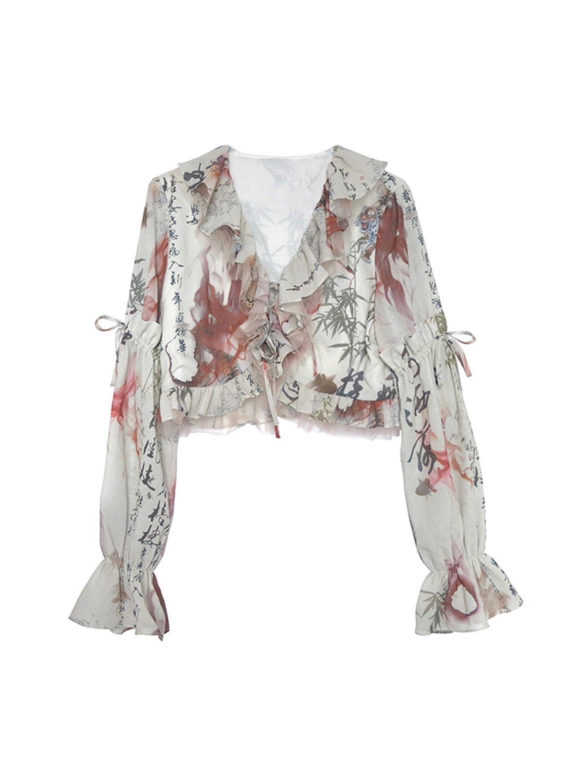 프릴 일본식 자른 푹신한 블라우스