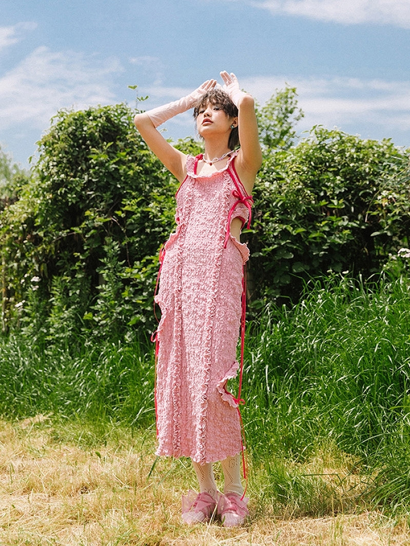 Ruffle Slim Wrinkled One-Piece