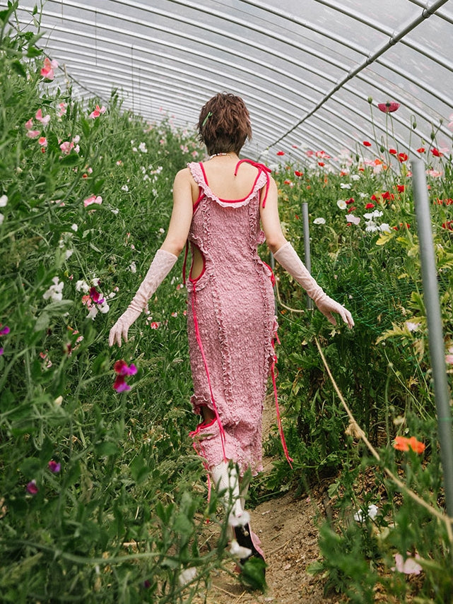 Ruffle Slim Wrinkled One-Piece