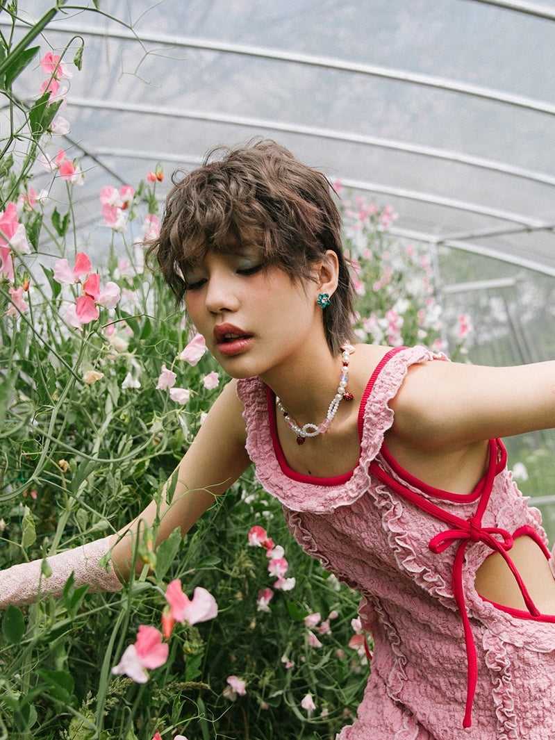 Ruffle Slim Wrinkled One-Piece