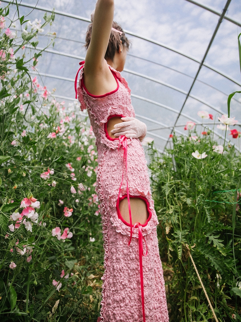 Ruffle Slim Wrinkled One-Piece