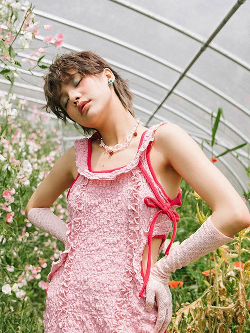 Ruffle Slim Wrinkled One-Piece