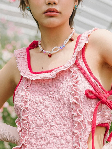 Ruffle Slim Wrinkled One-Piece