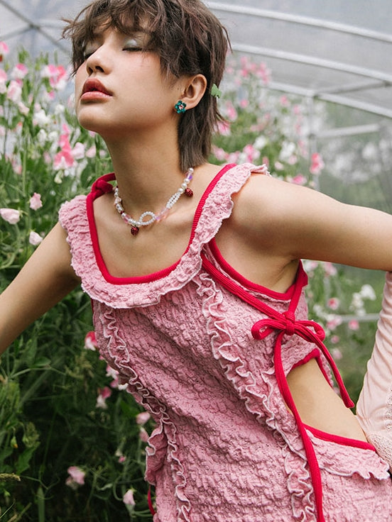 Ruffle Slim Wrinkled One-Piece