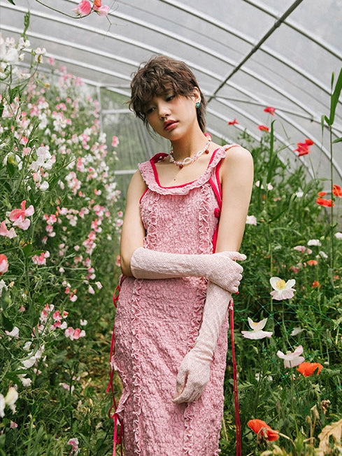 Ruffle Slim Wrinkled One-Piece