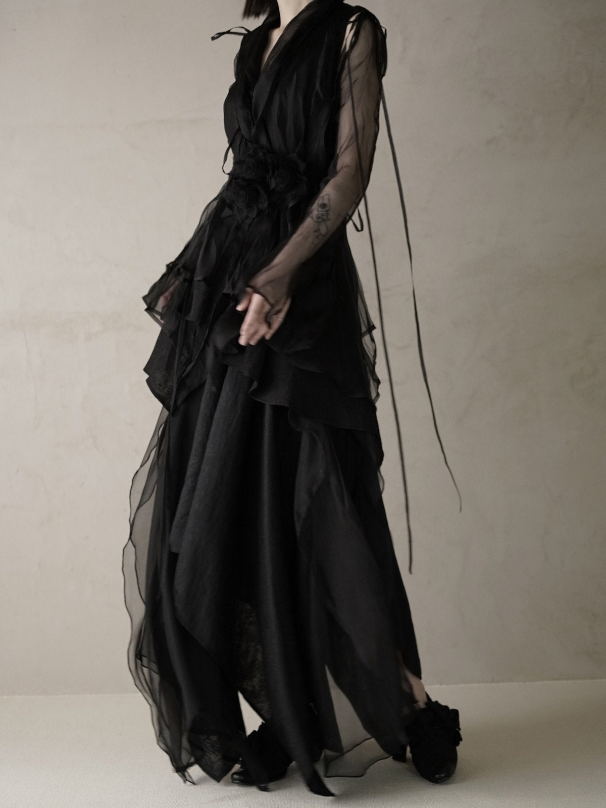 시폰 긴 비대칭 우아한 성숙한 치마