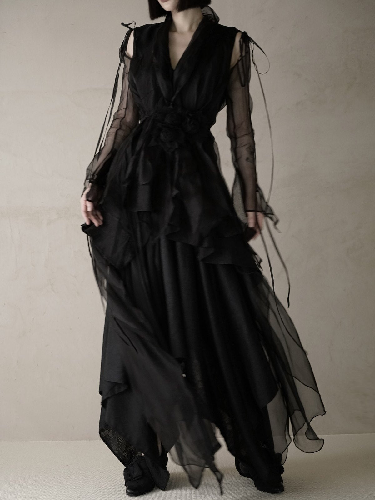 시폰 긴 비대칭 우아한 성숙한 치마