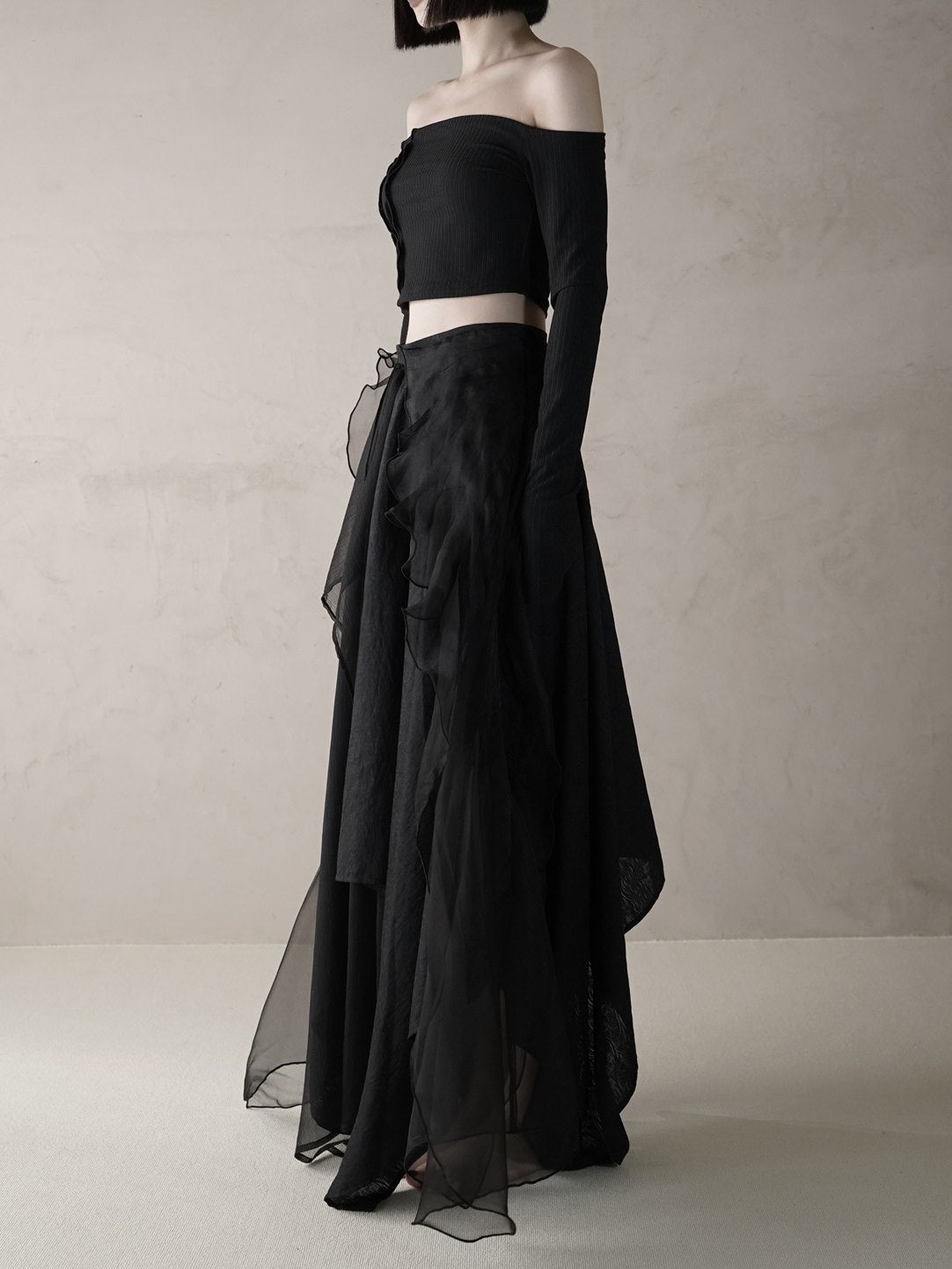 시폰 긴 비대칭 우아한 성숙한 치마