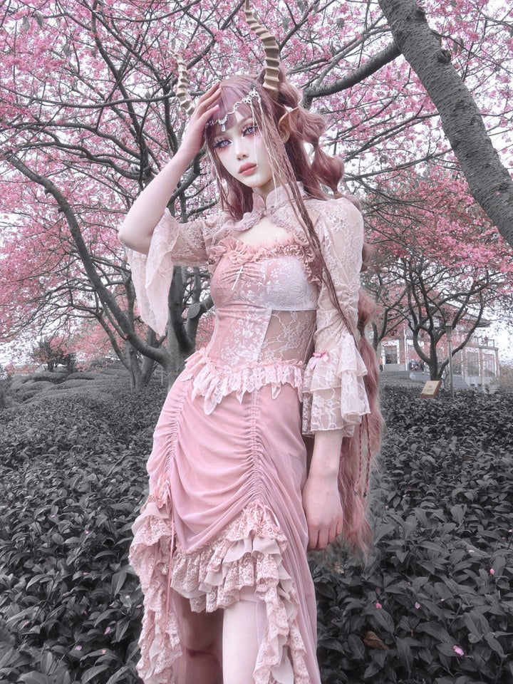 고딕 레이스 코스프레 프릴 공주 원피스 드레스