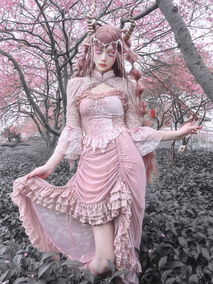 고딕 레이스 코스프레 프릴 공주 원피스 드레스
