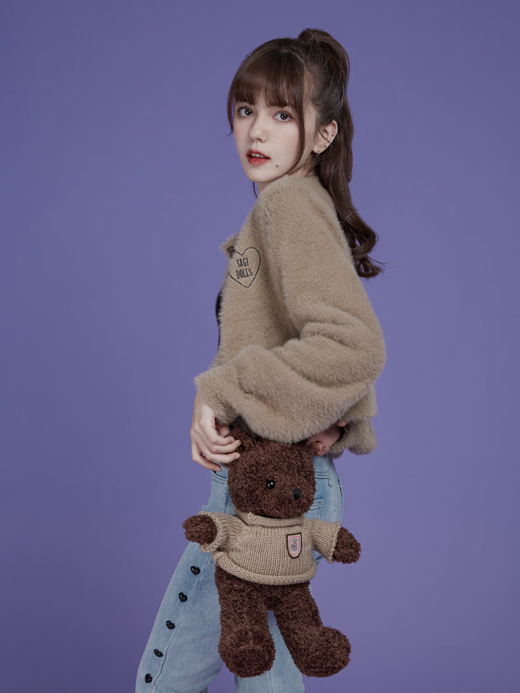 푹신한 짧은 니트 가디건