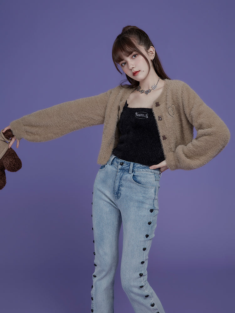 푹신한 짧은 니트 가디건