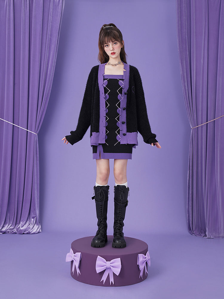 Knit Heart Cardigan & One-Piece Set-UP