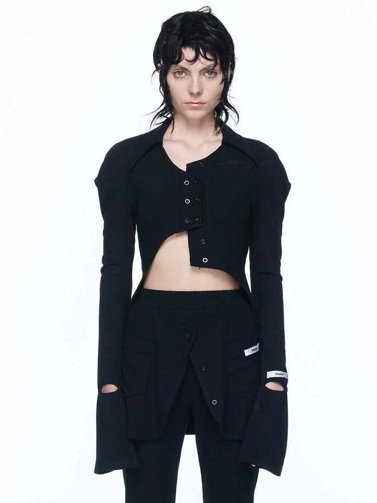 Asymmmetry Cropped Knit Tops&Pants