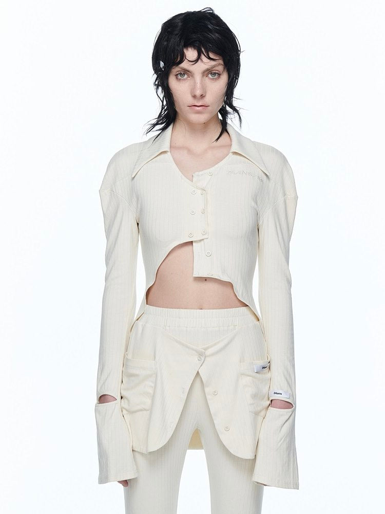 Asymmmetry Cropped Knit Tops&Pants