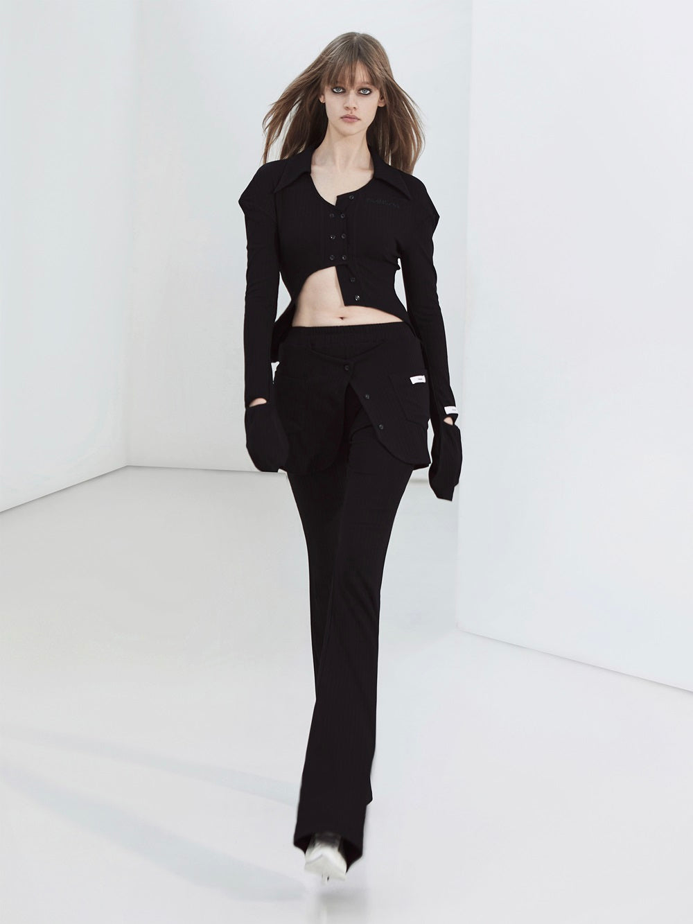 Asymmmetry Cropped Knit Tops&Pants