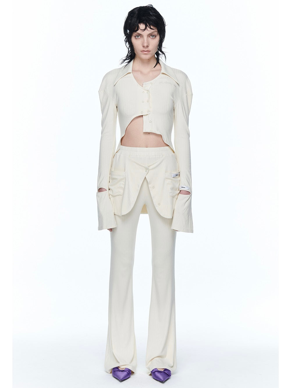 Asymmmetry Cropped Knit Tops&Pants