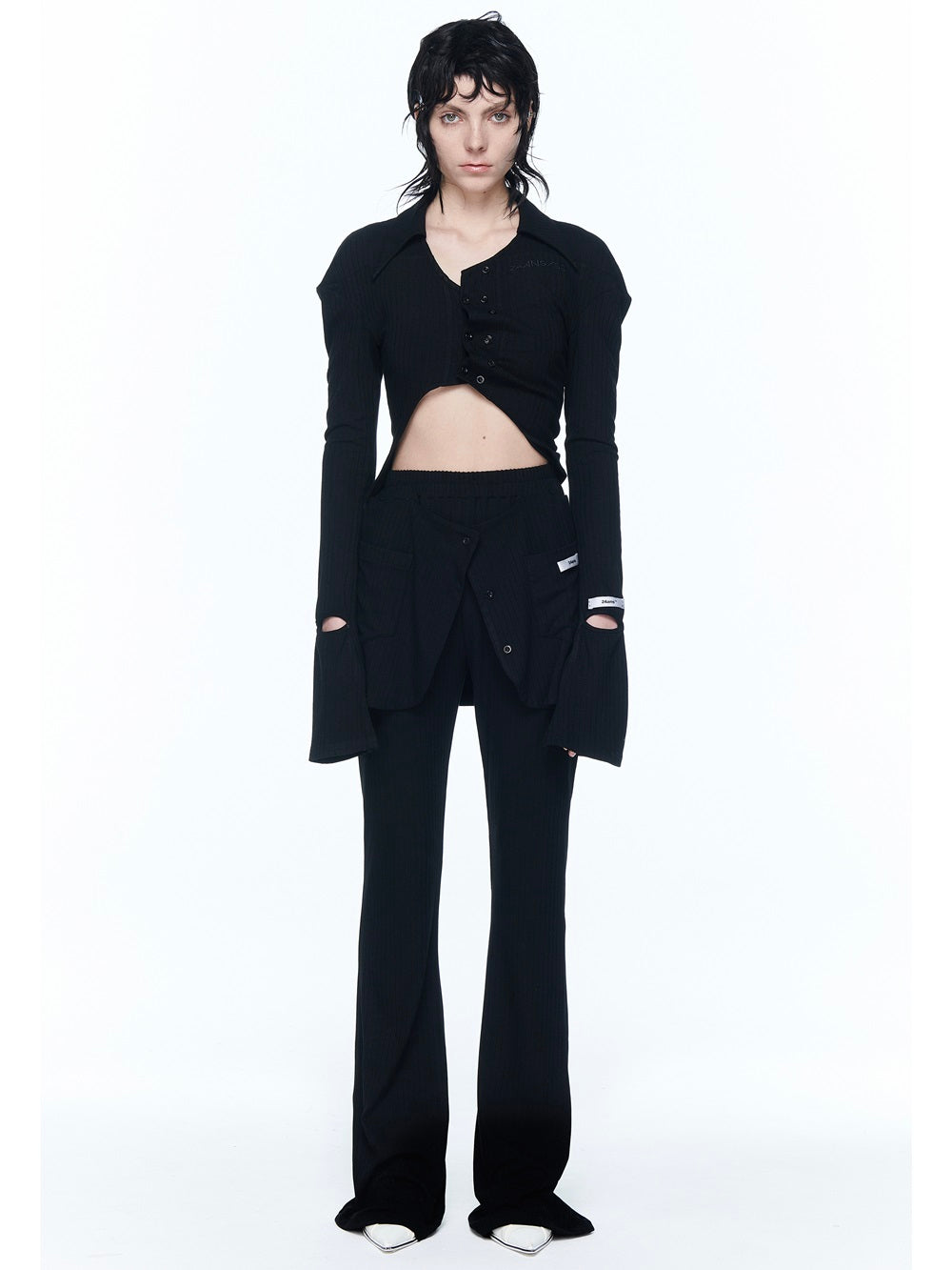 Asymmmetry Cropped Knit Tops&Pants