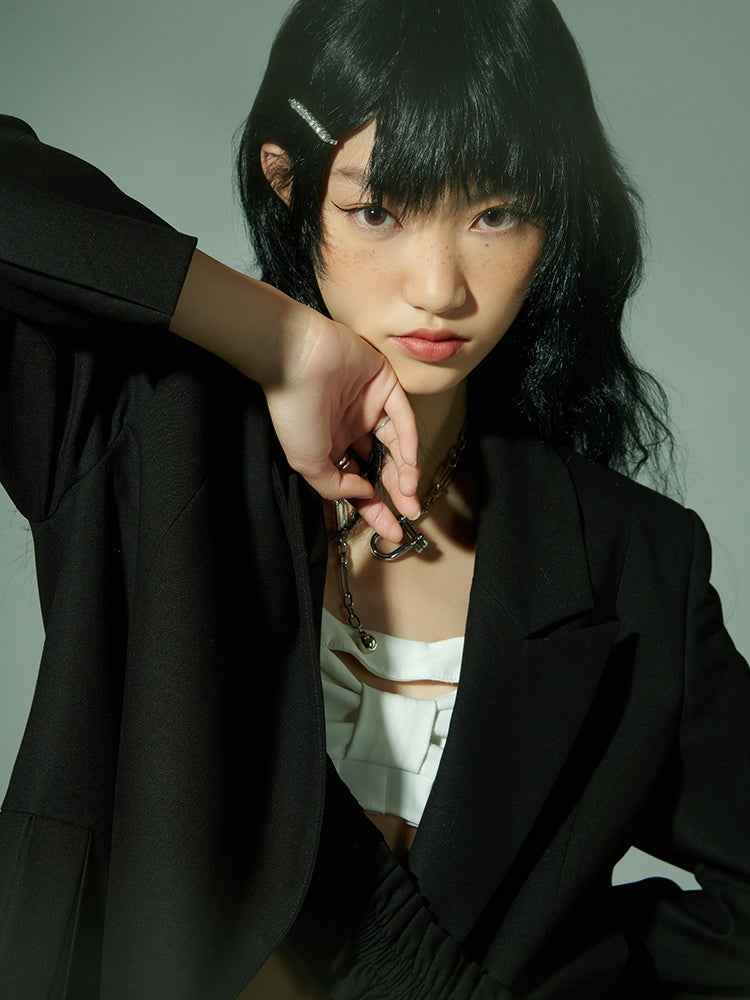 PLEATED IRREGULAR NICHI TAILORED-JACKET