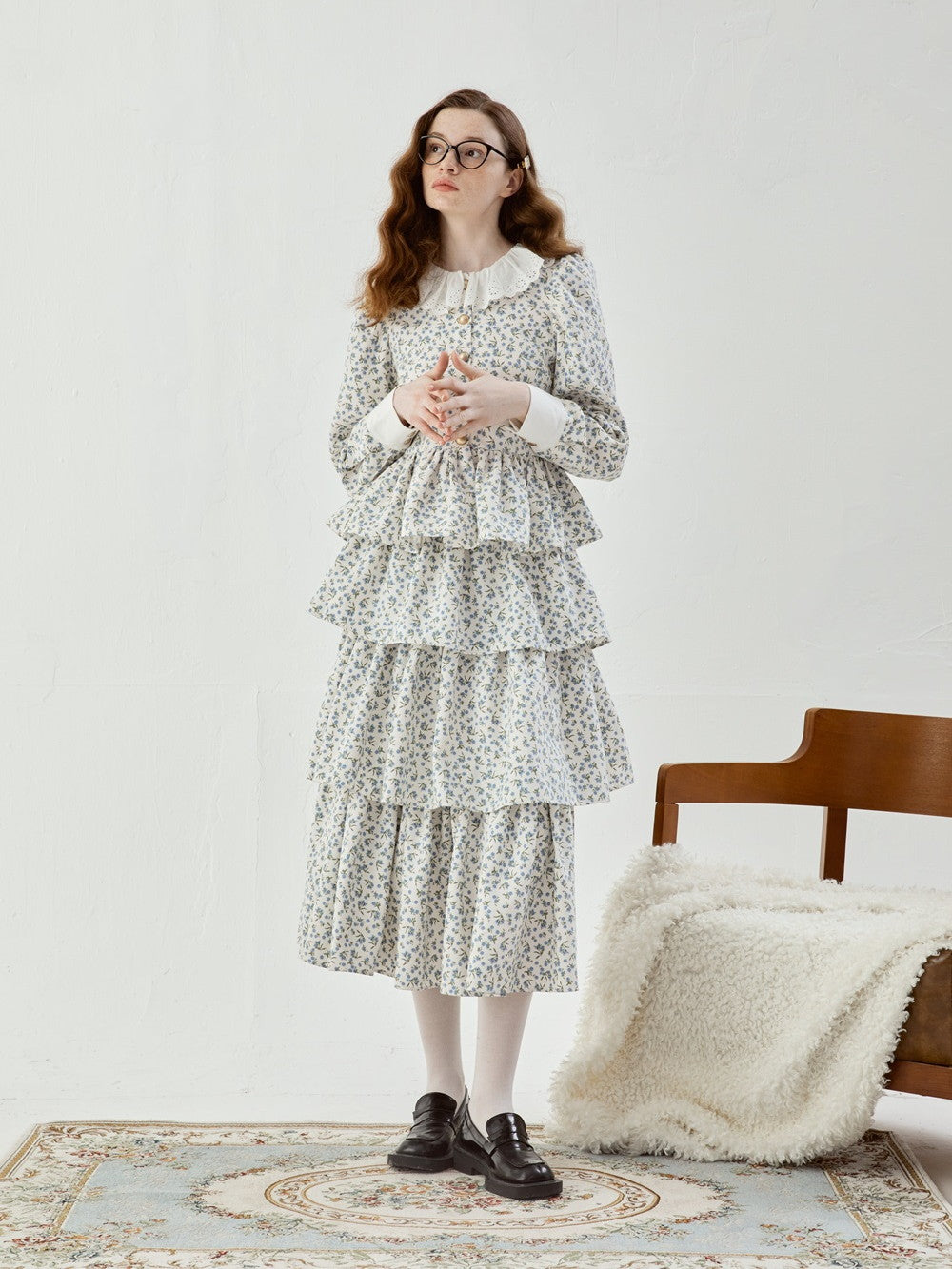 Feminine Tiered Flower Retro Long Cute Skirt