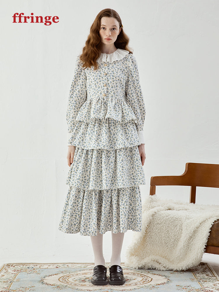 Feminine Tiered Flower Retro Long Cute Skirt