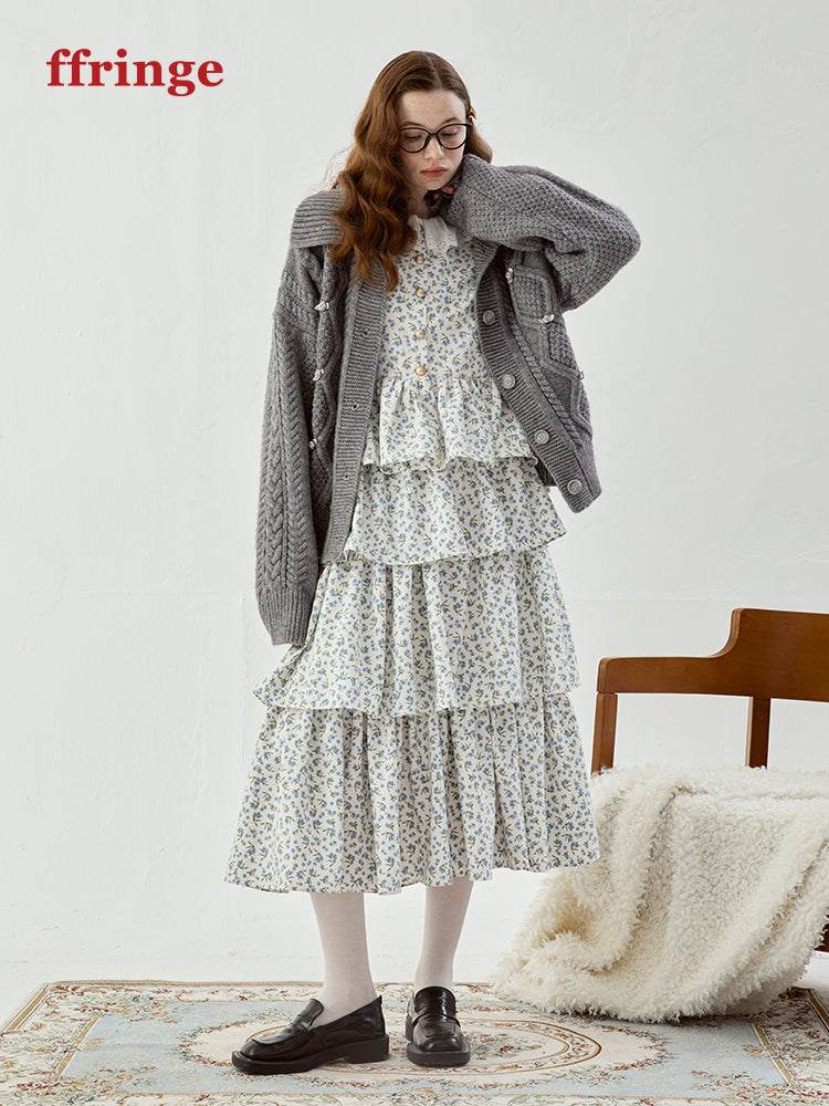 Feminine Tiered Flower Retro Long Cute Skirt