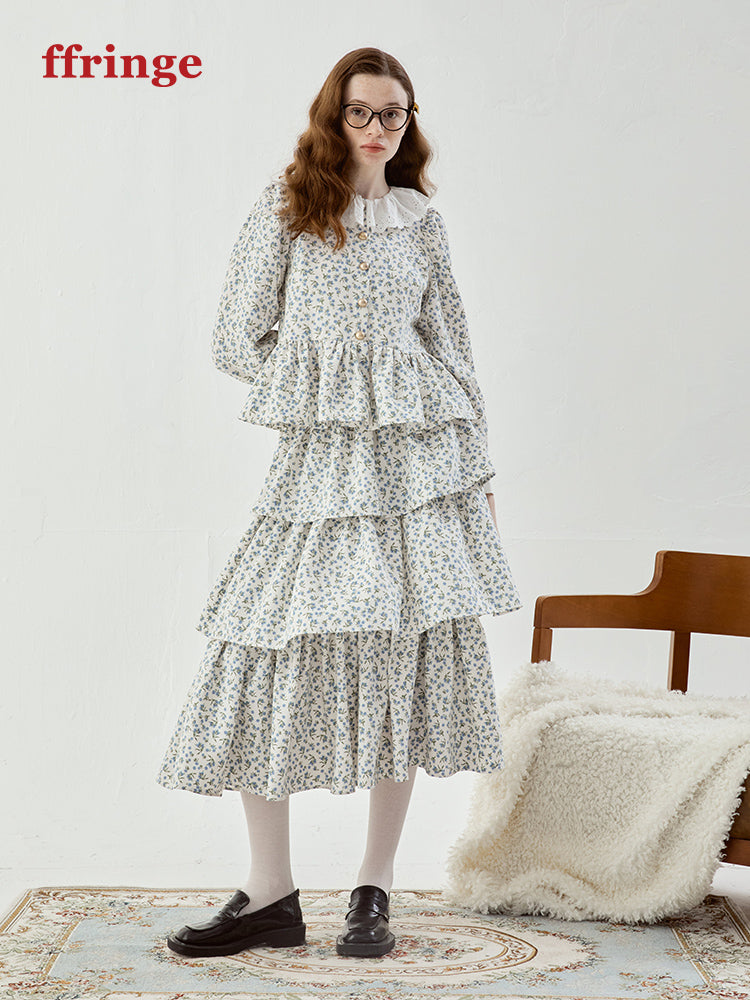 Feminine Tiered Flower Retro Long Cute Skirt