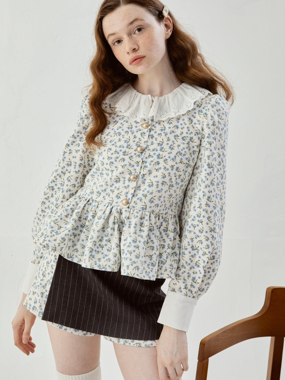 Femineine Blume Retro Flare niedliche Bluse Bluse