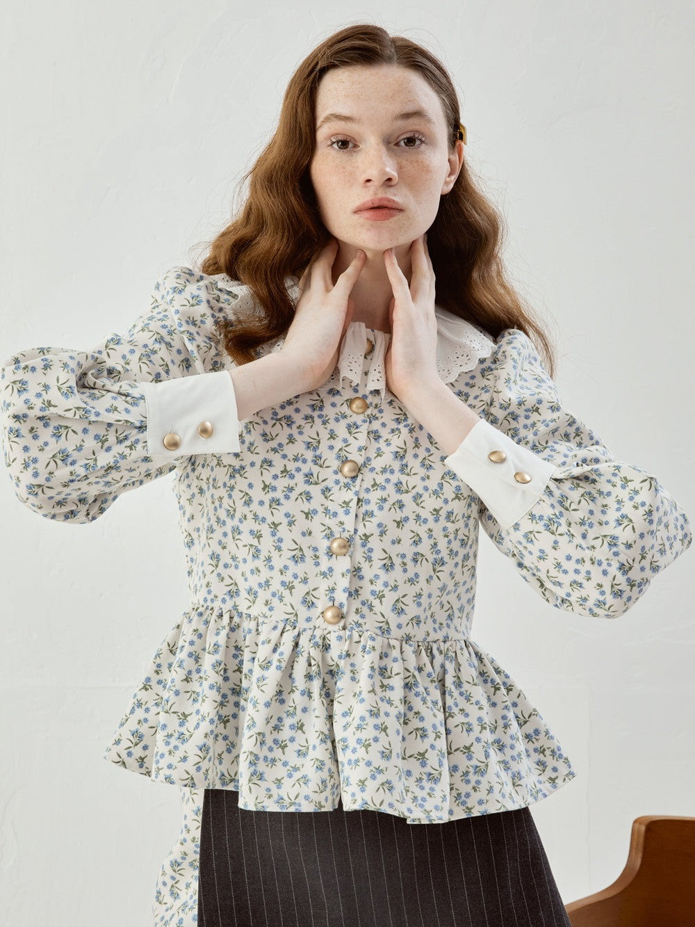 Femineine Blume Retro Flare niedliche Bluse Bluse