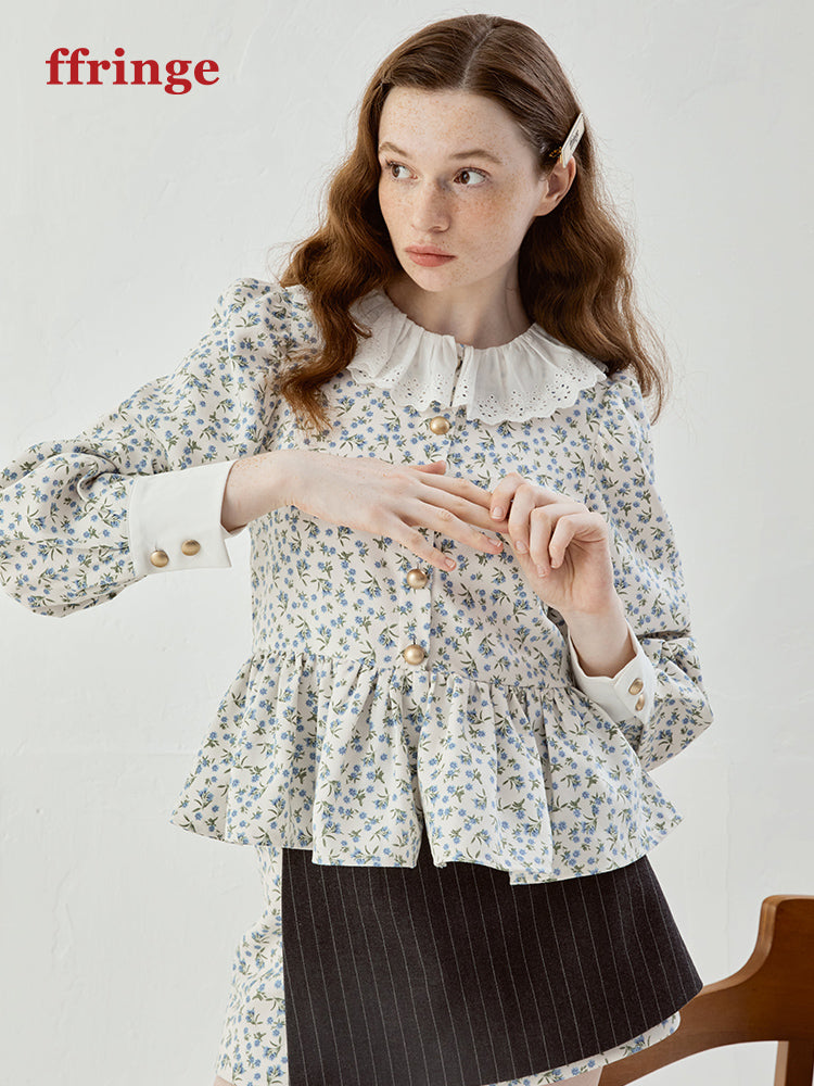 Femineine Blume Retro Flare niedliche Bluse Bluse