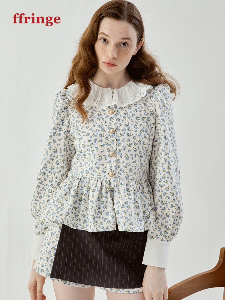 Femineine Blume Retro Flare niedliche Bluse Bluse