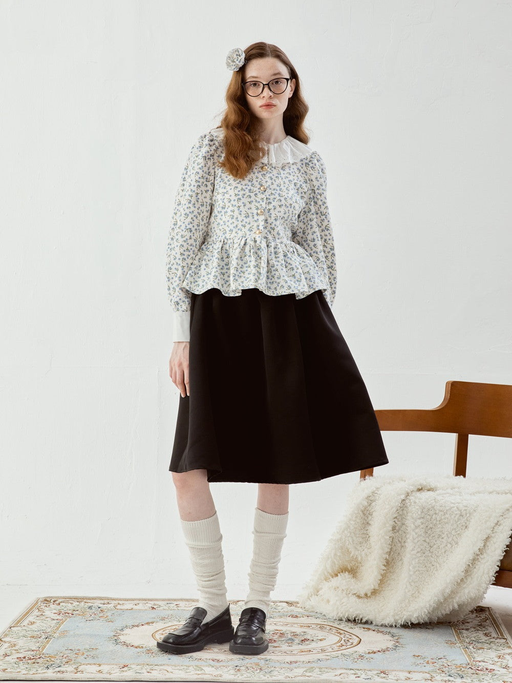 Femineine Blume Retro Flare niedliche Bluse Bluse