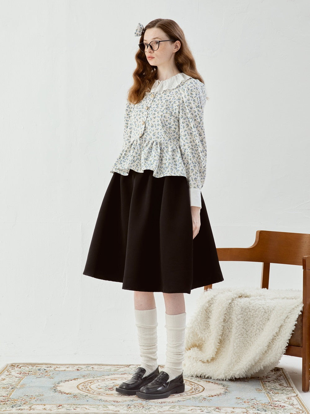 Femineine Blume Retro Flare niedliche Bluse Bluse