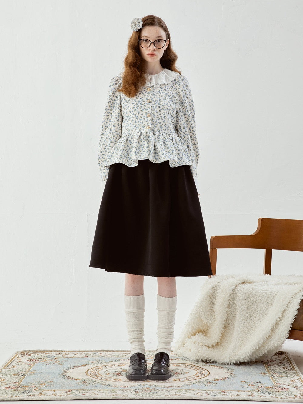 Femineine Blume Retro Flare niedliche Bluse Bluse