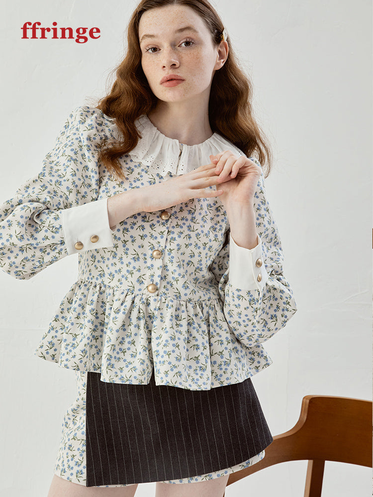 Femineine Blume Retro Flare niedliche Bluse Bluse