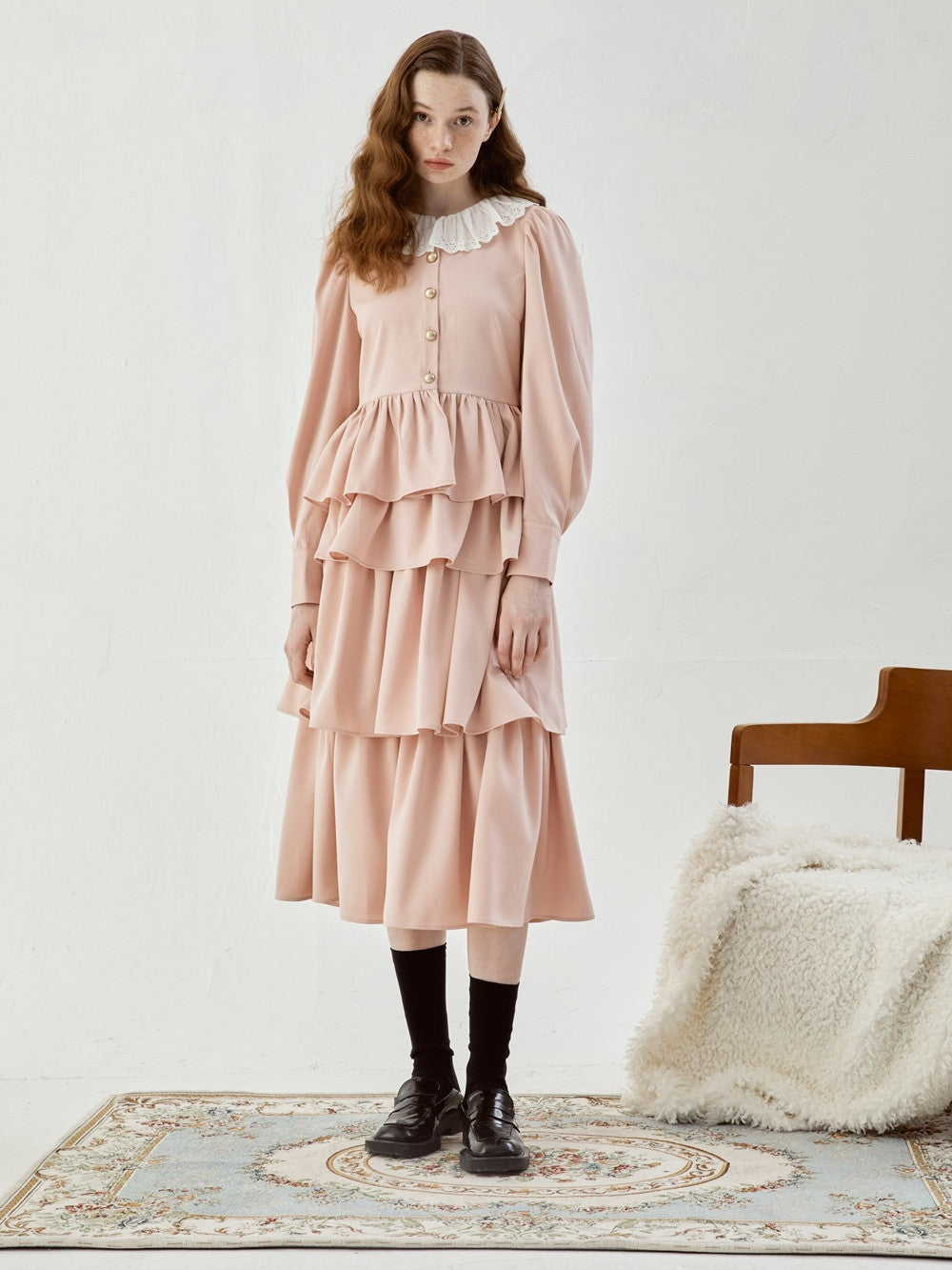 Suede Tiered Flare Lace Sweet One-piece