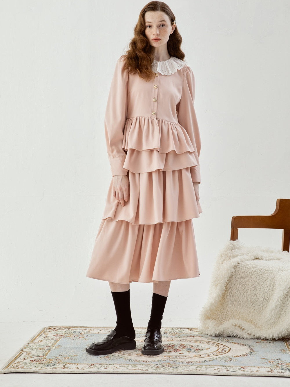 Suede Tiered Flare Lace Sweet One-piece